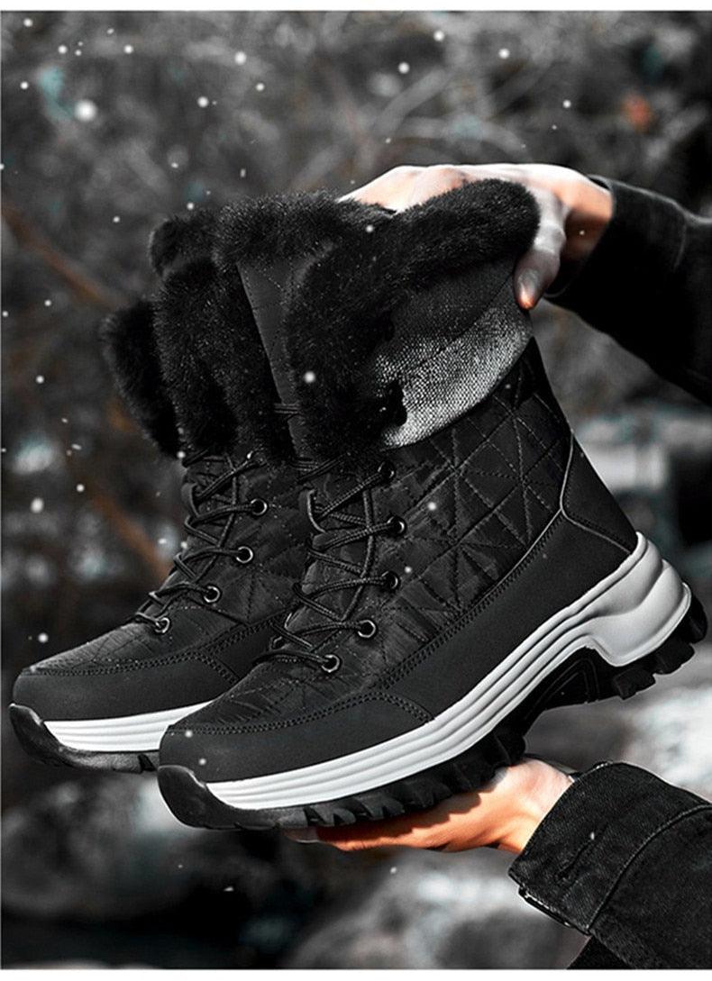 Winter Warm Plush Fur Waterproof Leather Snow Boots for Outdoor Work and Combat