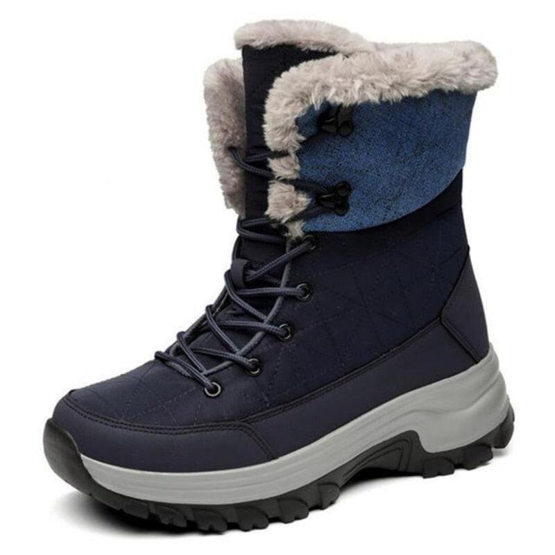 Winter Warm Plush Fur Waterproof Leather Snow Boots for Outdoor Work and Combat