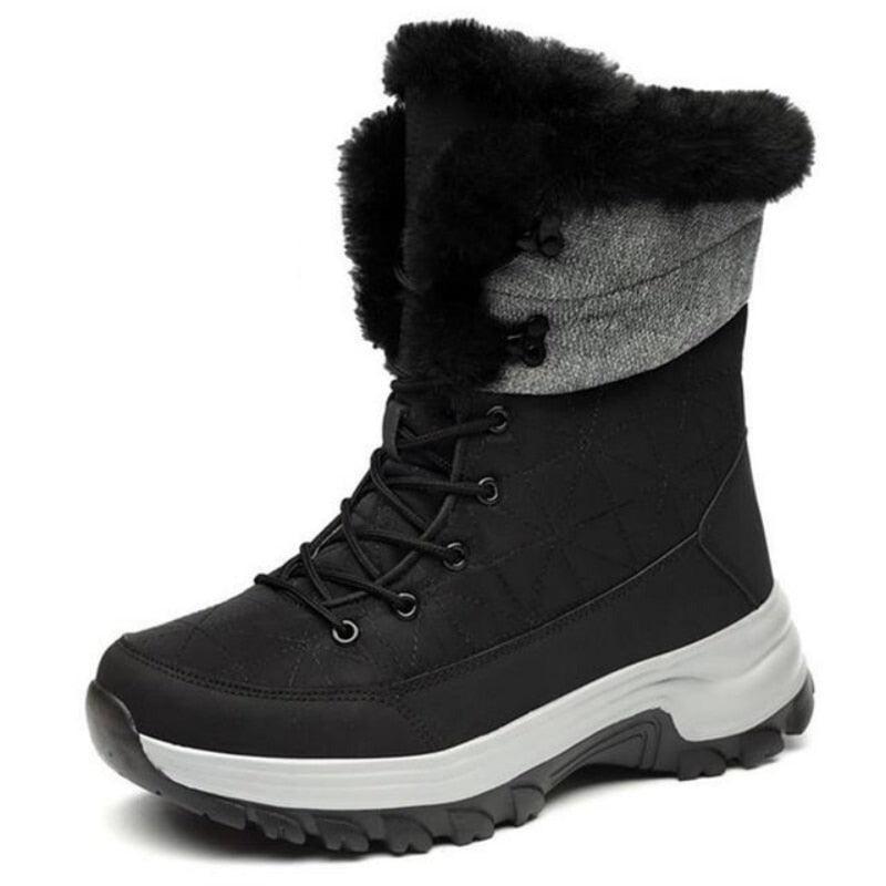 Winter Warm Plush Fur Waterproof Leather Snow Boots for Outdoor Work and Combat