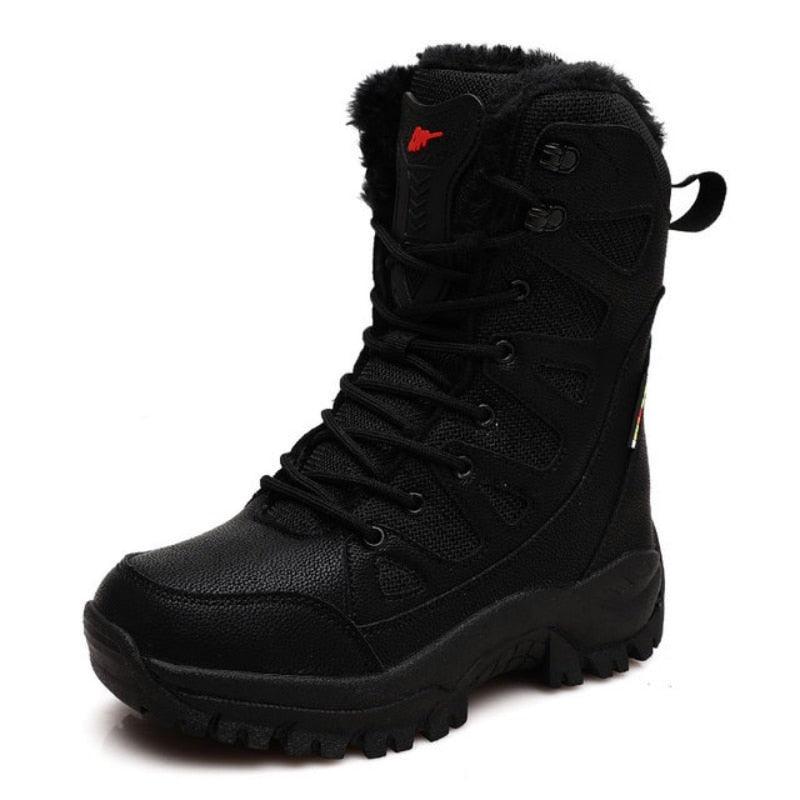 Winter Warm Plush Fur Waterproof Leather Snow Boots for Outdoor Work and Combat