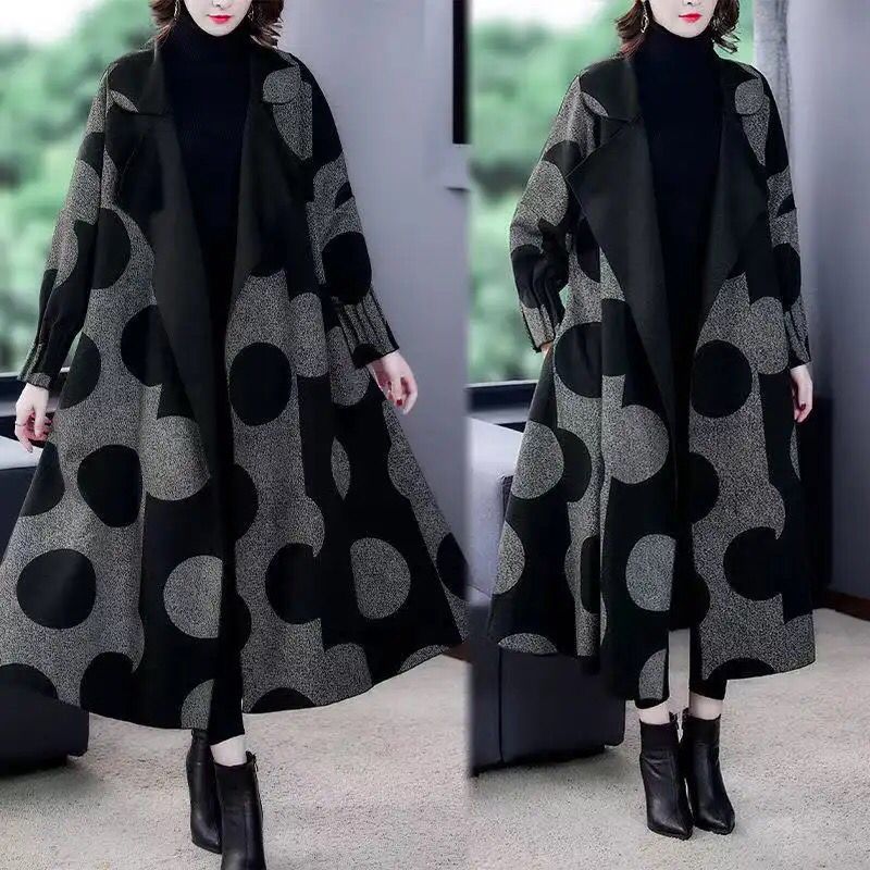 With A Belt High Quality Fashion Autumn Winter Women's Woolen Long Coats Loose Middle Aged Mother Oversized Plaid Cape Wool S427