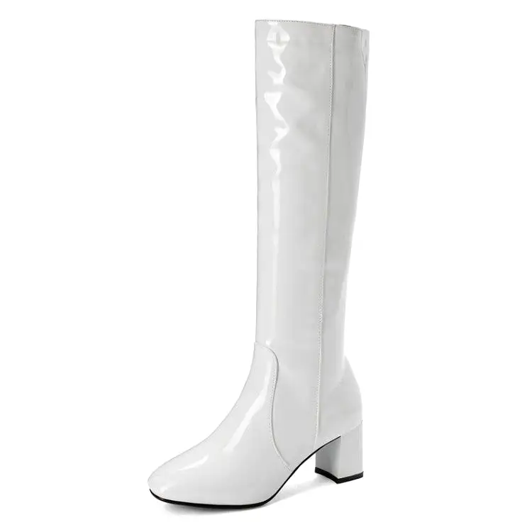 Women's Side Zippers Block Chunky Heel Knee High Boots