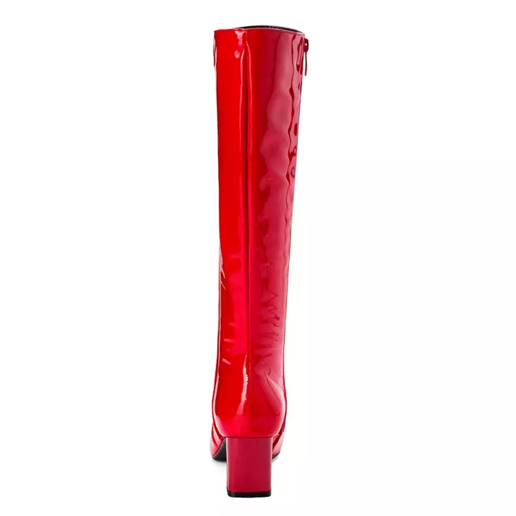 Women's Side Zippers Block Chunky Heel Knee High Boots