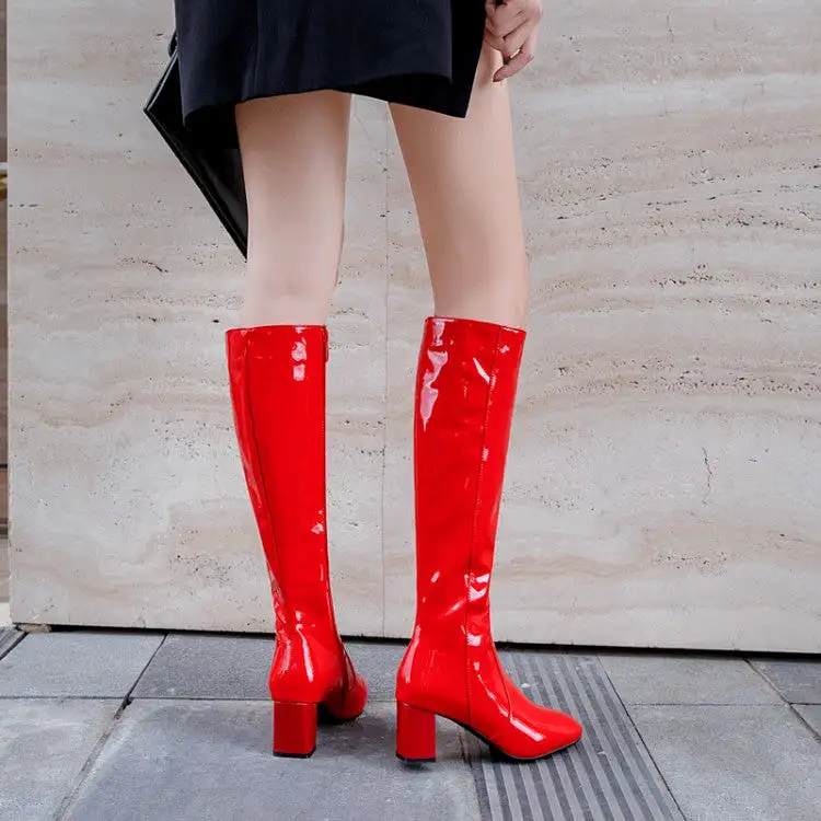 Women's Side Zippers Block Chunky Heel Knee High Boots